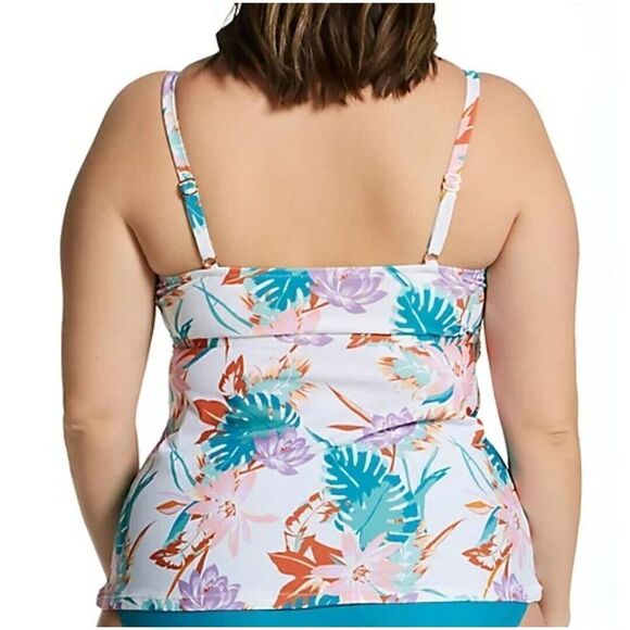 Raisins Curve Underwire Tankini Aries Twist Front White Swim Top Floral Plus 24W - Picture 3 of 8